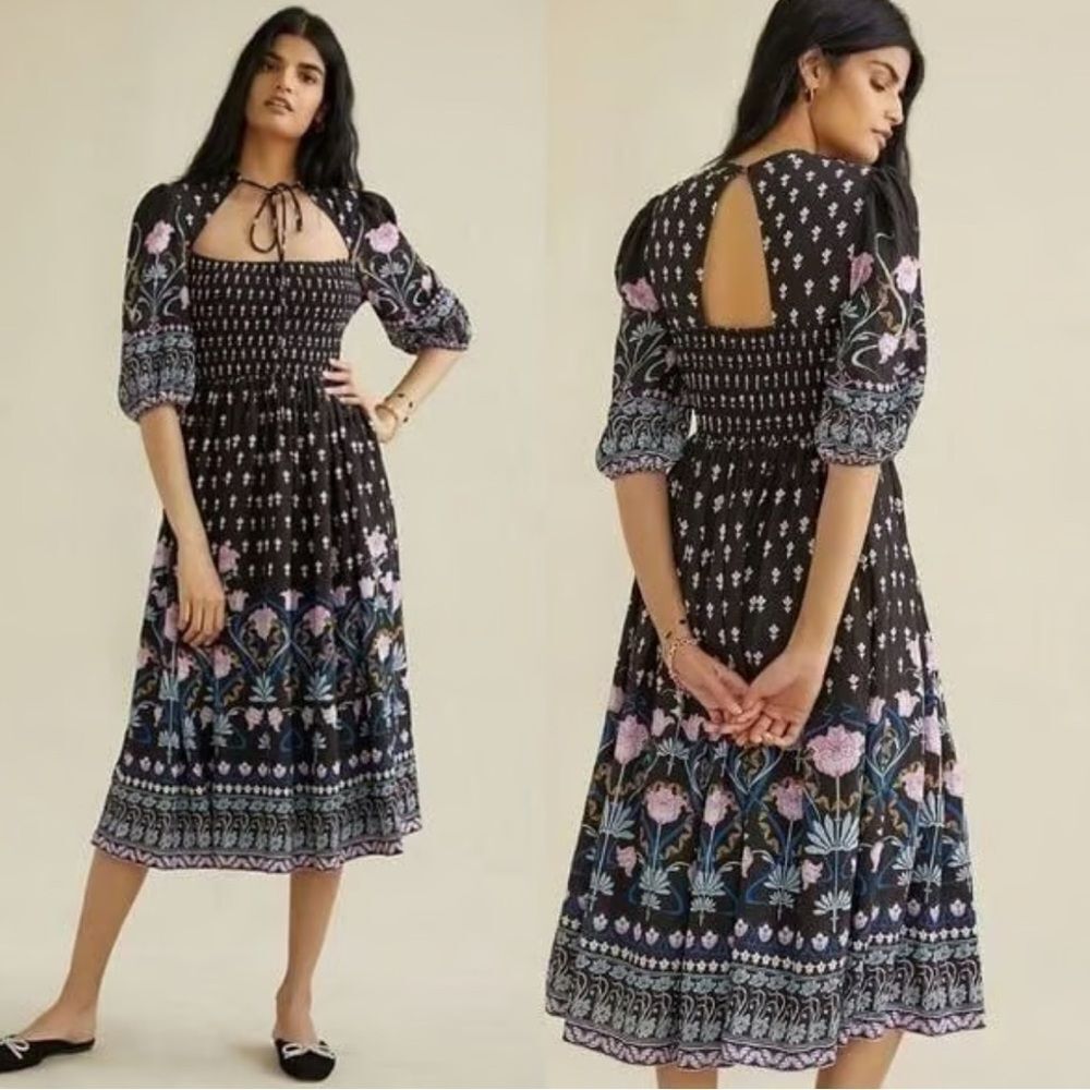 Anthropologie Dasha Smocked Floral Midi Dress